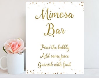 Mimosa Bar Sign, Bubbly Bar Sign, Wedding Sign, Mimosa Bar Printable, Champagne Sign, Gold Confetti, Bridal Shower, Baby Shower Sign