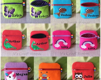 Personalised gift, coin purse, rainbow, dinosaur, robot, owl, butterfly, unicorn, gifts for children, purse, coins, wallet