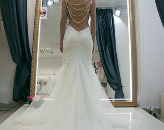 Wedding dress Galia, open back wedding dress, lace wedding dress, mermaid wedding dress, straps wedding dress, sexy back wedding dress
