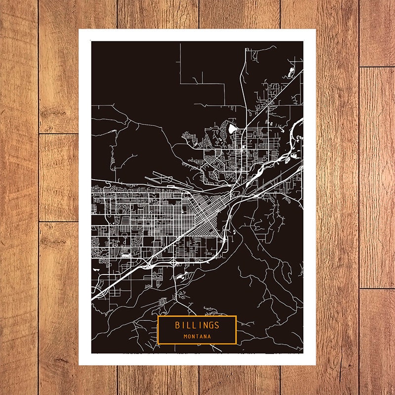 BILLINGS Montana City Map Billings Montana Art by JackTravelMap