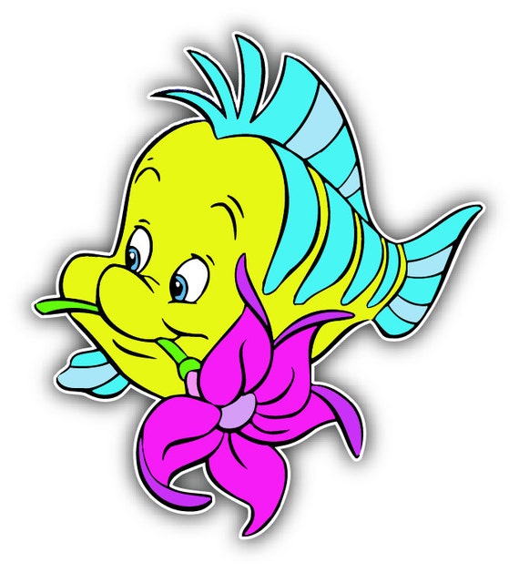 Little Mermaid Flounder Cartoon Car Bumper Sticker By Slonotop