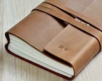Handmade Leather journal, Personalized journal,Leather Sketchbook,travel journal,Custom journal for him (Free stamp)