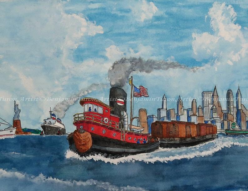 Watercolor Tug Boat Watercolor Print Tug Boat Painting