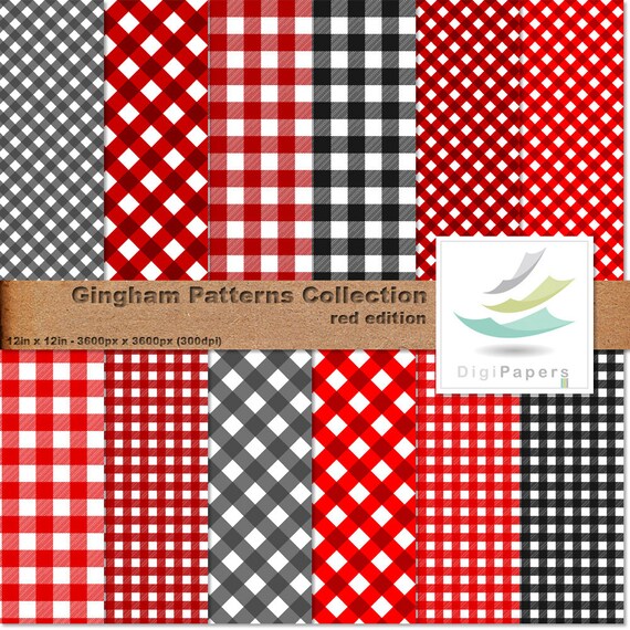 Red Gingham Patterns Collection Scrapbooking Digital paper