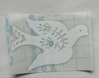 Dove Decal, Folk Art Bird Sticker, Peaceful Dove with Floral Cutouts, Wall Decor