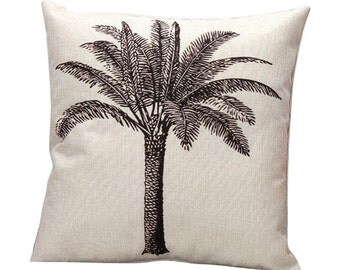Housse de coussin déco toile de lin et coton beige | Décoration d'intérieur | Salon & Chambre |  Design Scandinave |  Palmier noir et blanc