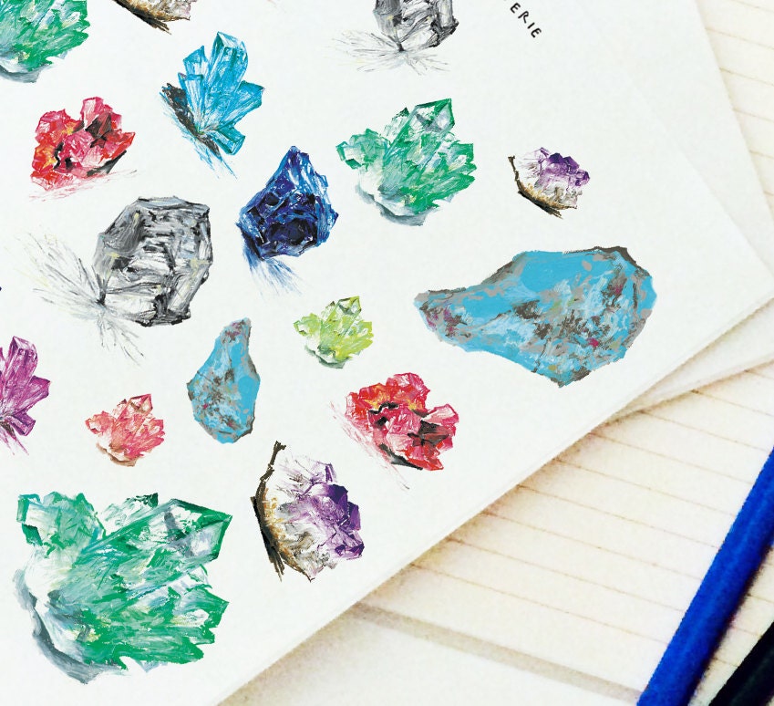 Gem Stone Stickers, Rainbow Rock Stone, Planner Sticker, Weekly