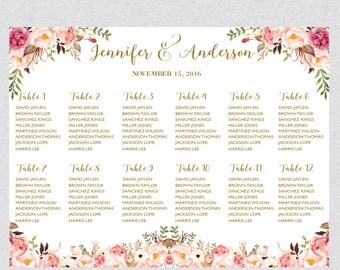 Printable Watercolor Boho Botanical Wedding Seating Chart Template,Table plans seating assignment,Editable Text Instant Download PDF WSC196