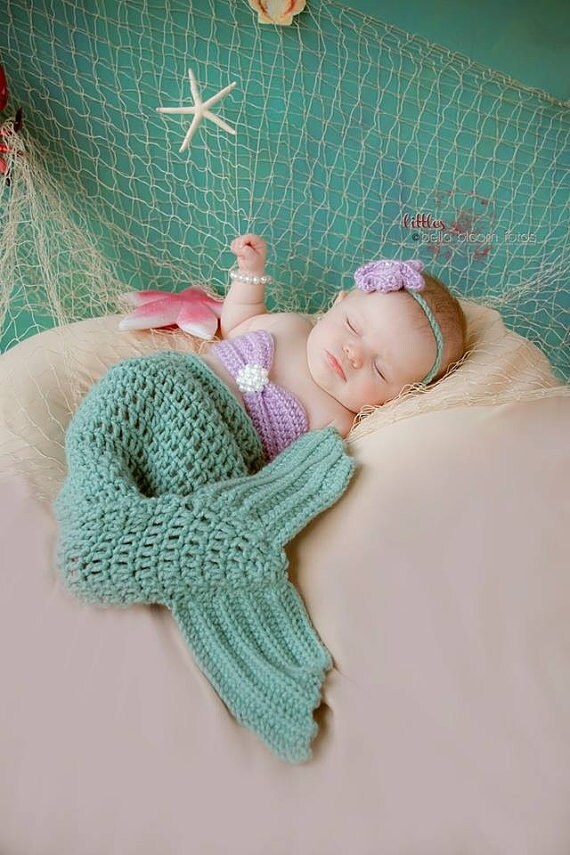 Crocheted Mermaid Tail Newborn Mermaid Outfit by TwoBeanieBums