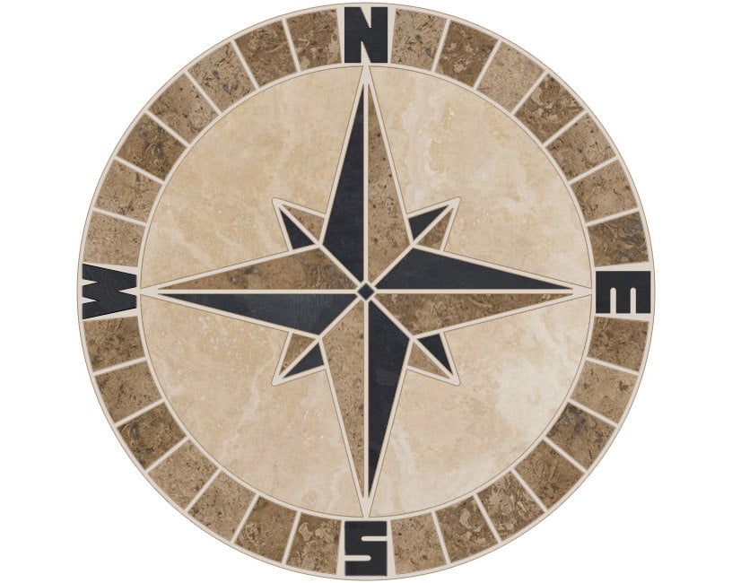 Tile Mosaic Medallion Natural Stone Mariners Compass Rose