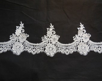 Light Ivory cotton embroidery floral lace trim / bridal Wedding ivory lace trim is for sale. Sold by Per Yard 90cm