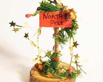 Fairy Christmas/ Holiday Sign, Handmade Christmas and holiday theme miniature sign for fairy houses, garden, and holiday display. Red, green