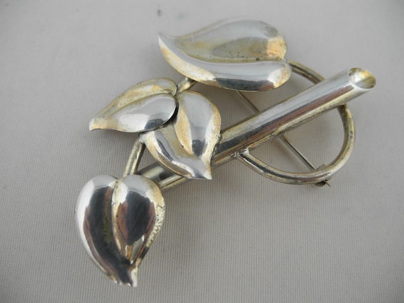 Vintage Napier Sterling Silver Brooch Pin Leaves