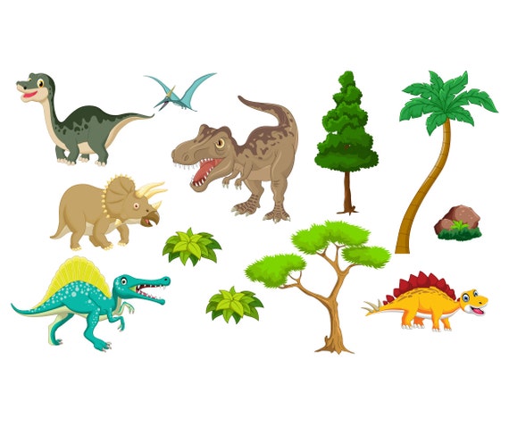 Dinosaur Pack with Trees, Foliage and Rock - MagReceptive