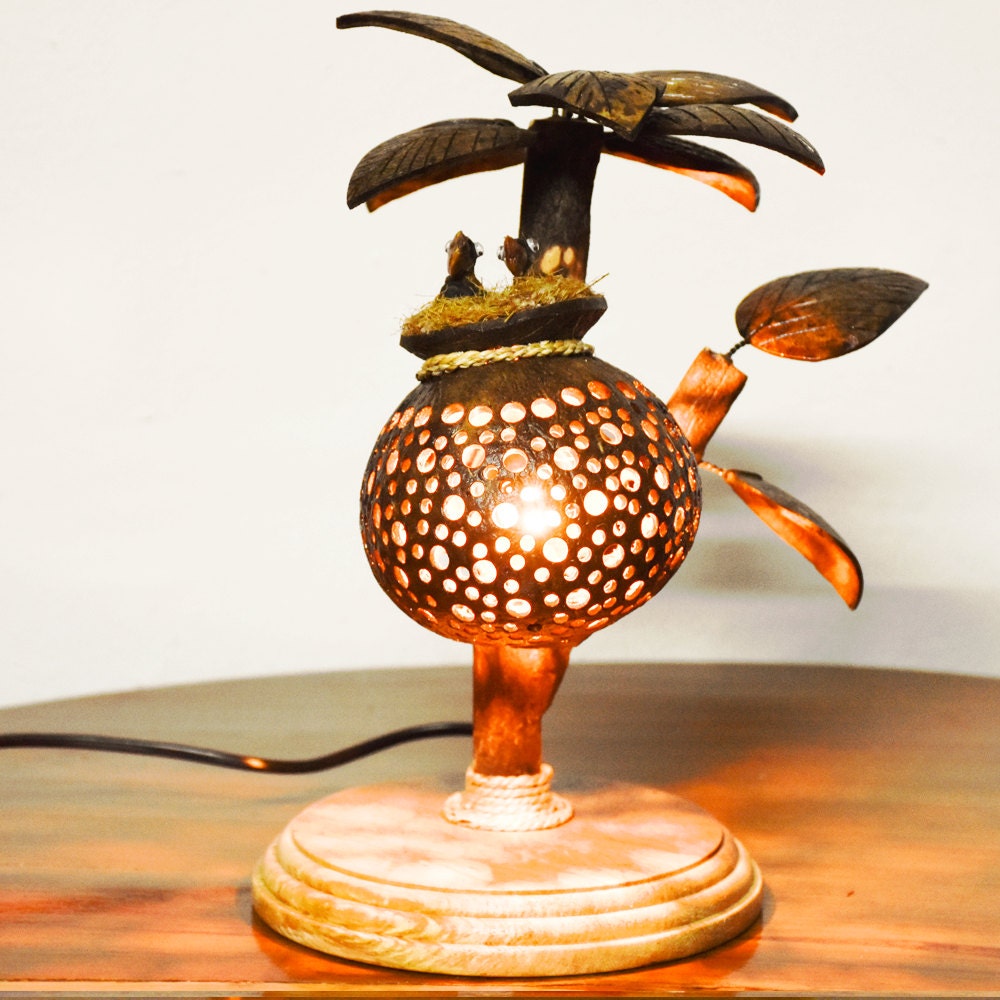 Coconut Shell Lamp Bird'Nest by LanternaCoconutShell on Etsy