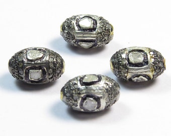 Vintage Pave Diamond Beads,925 Sterling Silver Rose Cut Diamond Oval Shape Desigenr Beads 1 Pcs