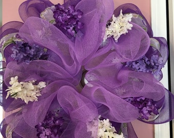 lilac flower deco mesh wreath