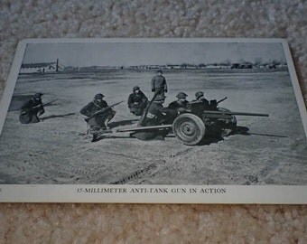 Vintage WWII, World War 2, photographic postcard - 37-mm Anti-Tank Gun In Action, No. 580