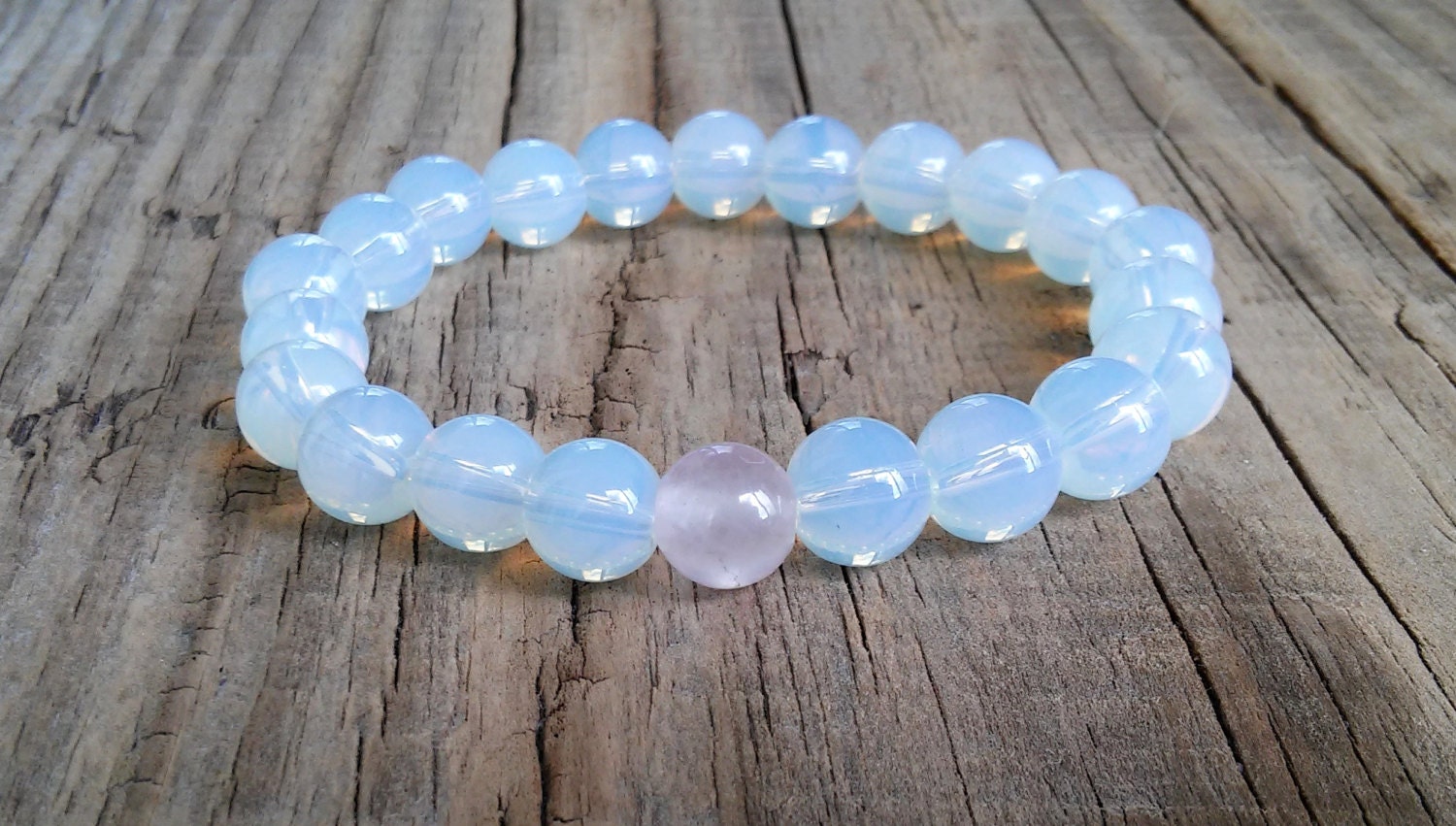 Real moonstone bracelet with pink rose quartz stone bead