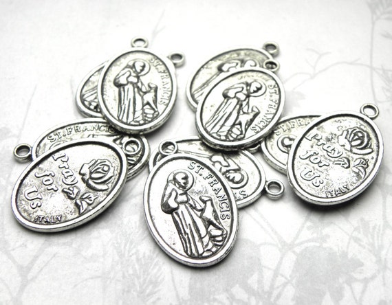 10 St. Francis Pet Holy Medals Antique Silver Catholic Gift