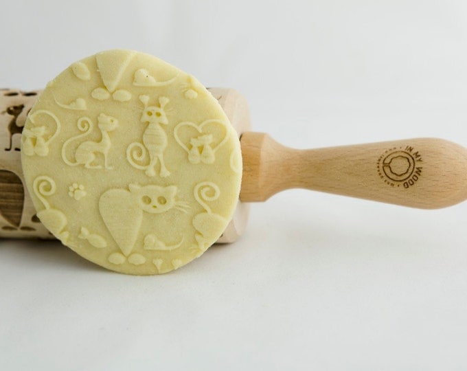 CATS rolling pin, embossing rolling pin, engraved rolling pin for a gift, 4in1 LOVE CATS, gift ideas, gifts, unique, autumn, wedding