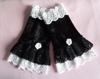 Arm warmers velvet top black white gothic lolita #Satin #Rose layered look #Elfe