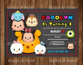 chalkboard Tsum Tsum Birthday Invitation, Printable Tsum Tsum party invitation, Tsum Tsum invitation