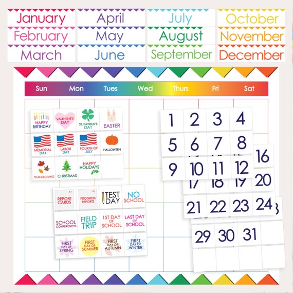 classroom calendar printable months days holidays numbers