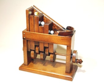 Marbles automata. Wooden automatism - Kinetic art - Wooden toys. Handmade