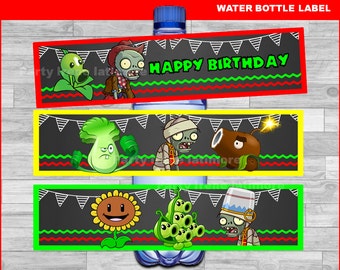 Plants vs Zombies water bottle labels Instant download, Plants vs Zombies Chalkboard water labels, Plants vs Zombies party water labels