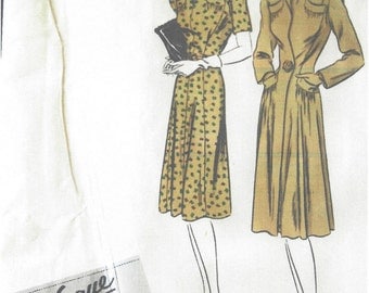 1940s Vintage VOGUE Sewing Pattern B34 DRESS & COAT (1111) Vogue 370