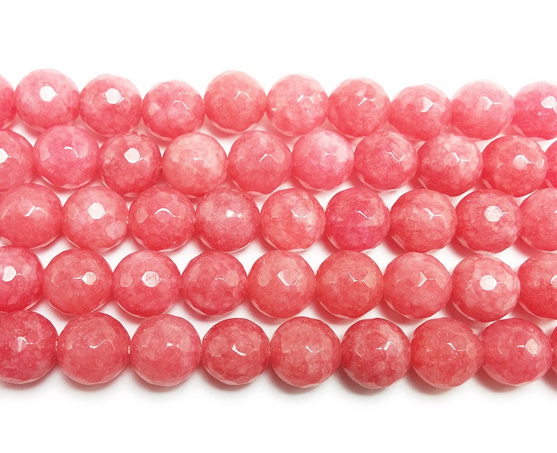 Salmon Pink Jade Faceted Gemstone Beads