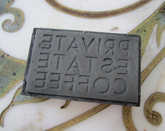 Private Estate Coffee Vintage Letterpress Printing Block