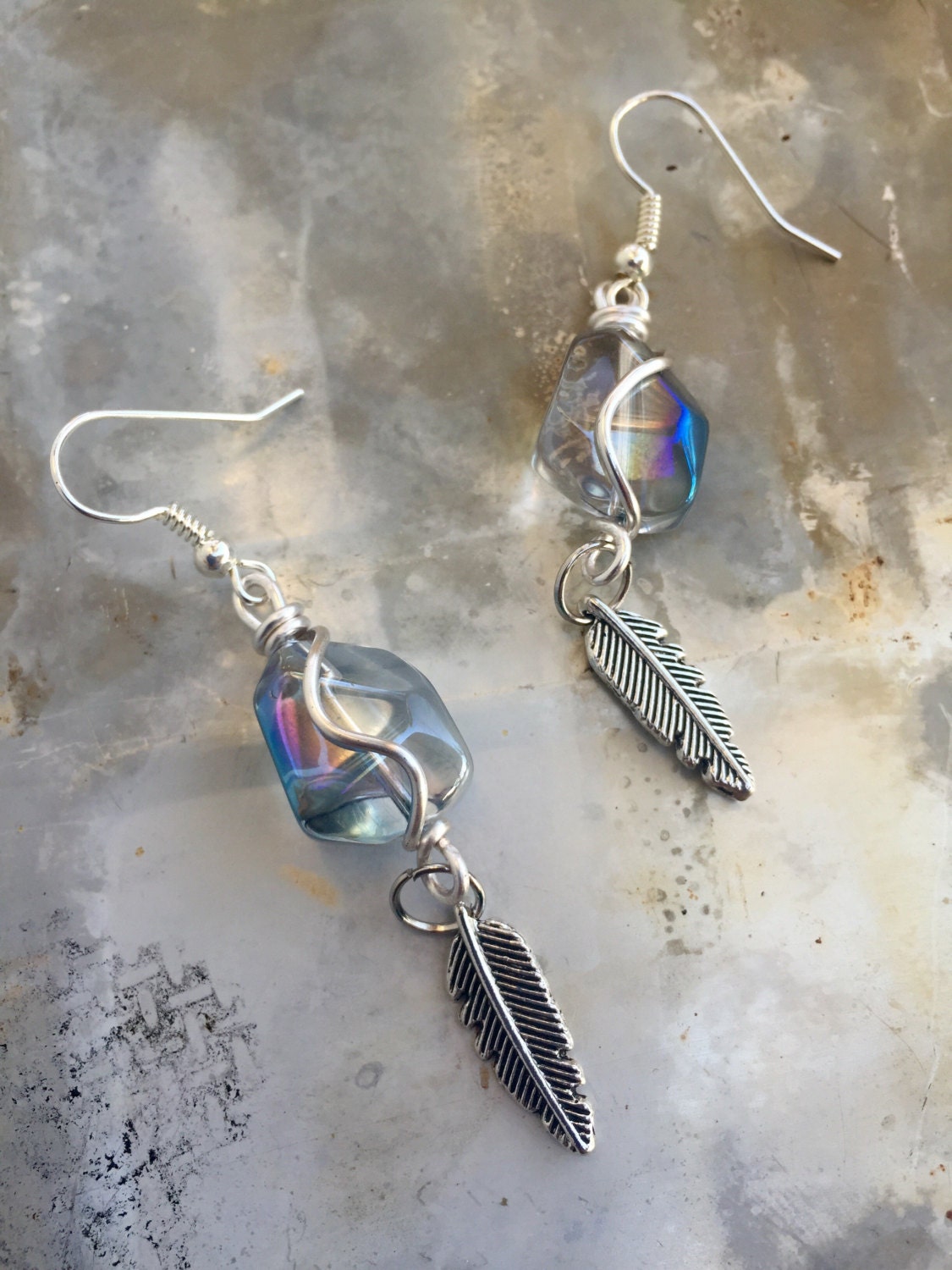 Silver Iridescent Dangle Earrings by ChristensenStudio on Etsy