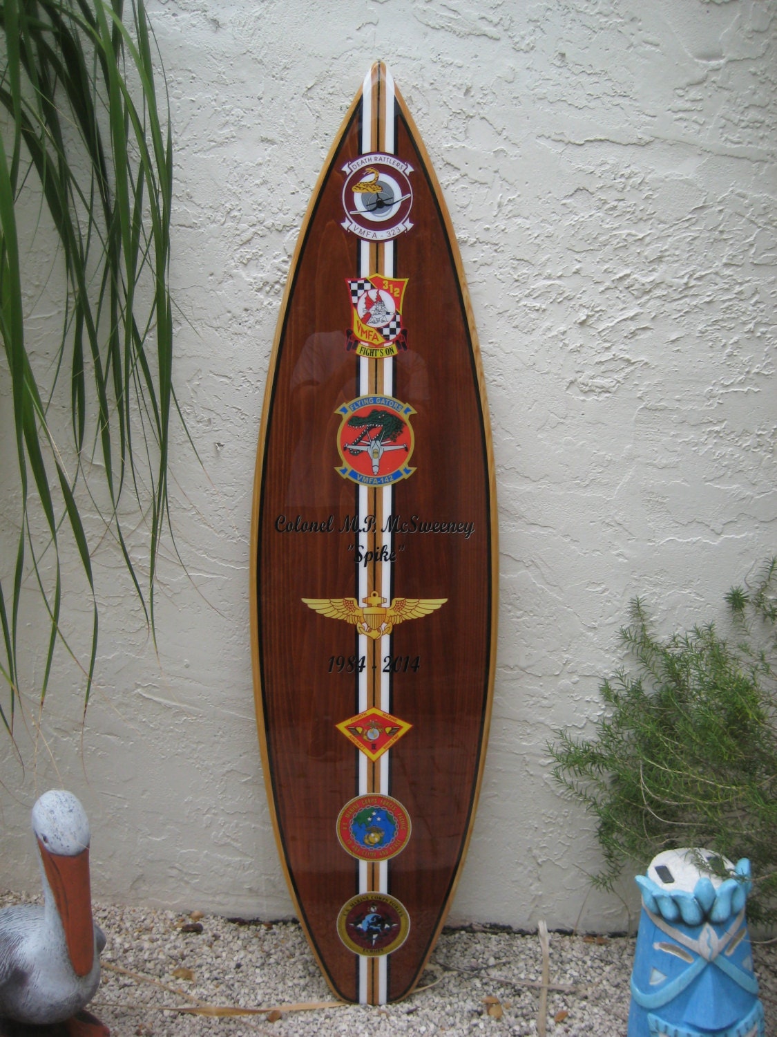 Decorative Wood Surfboard Wall Art Military Gift dedication