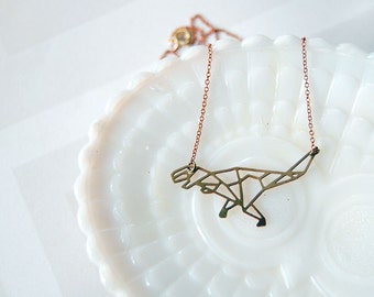 Tyrannosaurs Rex brass modern geometric dinosaur necklace- vintage modern- laser cut animal