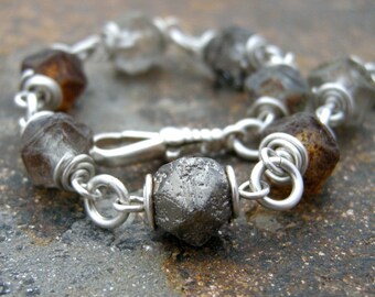 glass bead bracelet, czech glass beaded bracelet, glass and sterling silver bracelet, wire wrapped bracelet