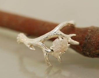 Antler Ring 2 with rough diamond,rough diamond ring,alternative engagement ring, twig ring, twig diamond ring, antler ring