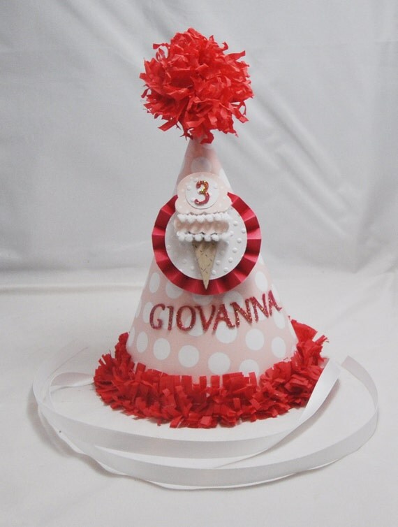 Ice Cream Themed Party Hat Personalized by CardsandMoorebyTerri