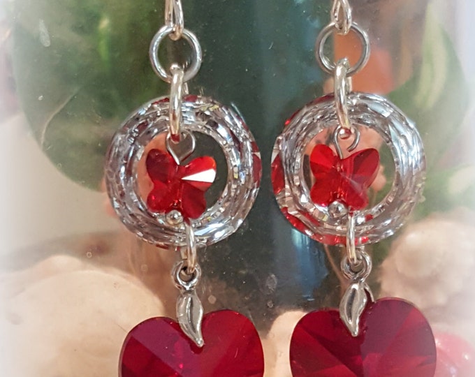 Butterfly Earrings, Hearts And Buttterfly Earrings, Crystal Earrings, Swarovski Crystal