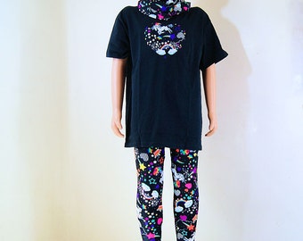 Black Neon Rainbow Unicorn Heart Applique T-Shirt Children Sizes - MTCoffinz