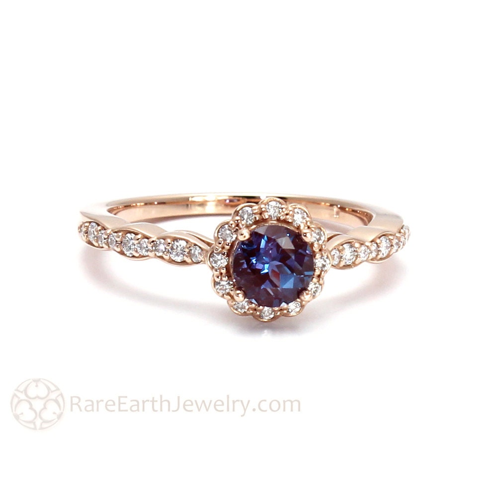 Alexandrite Ring White Sapphire Halo Engagement Ring by ...