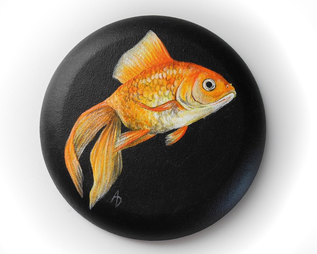 Goldfish painting on round canvas gold fish art by AshleyDietrich