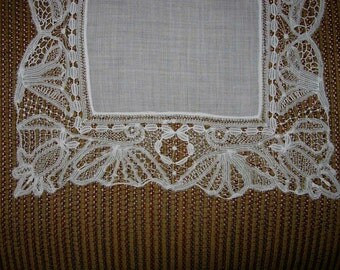 Antique White Hand Made Lace Wedding Hanky - Hankie Handkerchief