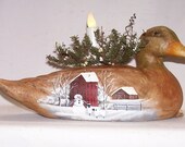 Vintage Duck Decoy LED Candle Lamp Hand Painted Primitive Folk Art OOAK Winter Christmas Decor Snowman OFG
