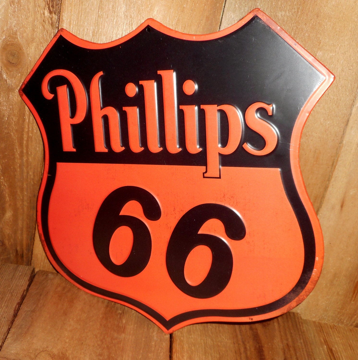 Orange and Black Phillips 66 Rustic Style Garage SignOld