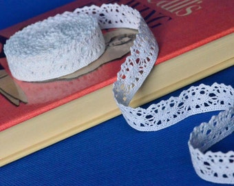 20 Yards of White Cotton Cluny Lace Trim 1 Inch Wide Scalloped Edge