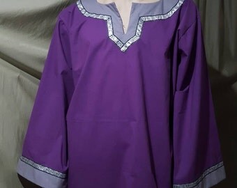Medieval Renaissance Purple T-Tunic Men's Shirt with trim #30