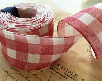 Red Check Cotton Wired Ribbon (9 yds ~ 1 5/8")