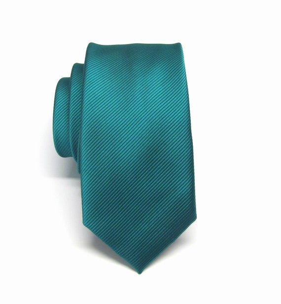 Mens Ties Peacock Teal Green Stripes Skinny Necktie